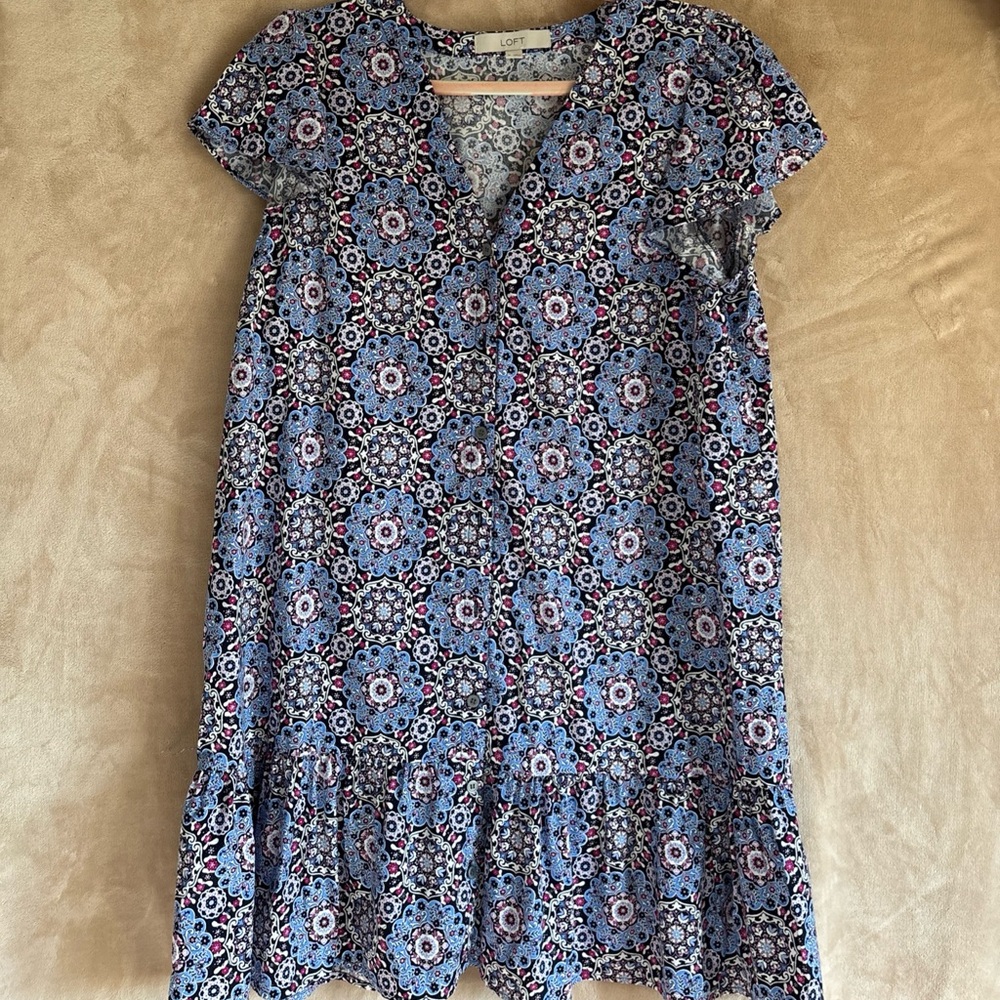 LOFT blue Multicolor Floral dress Sz Medium